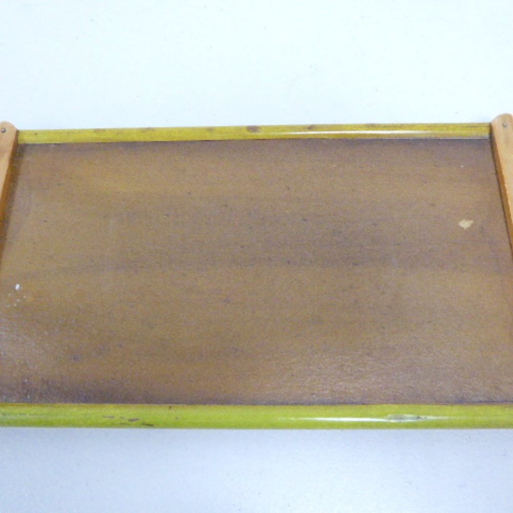 TRAY mid century MCM REVERSE GLASS PAINTED orange Mexico wood vintage - Picture 7 of 12